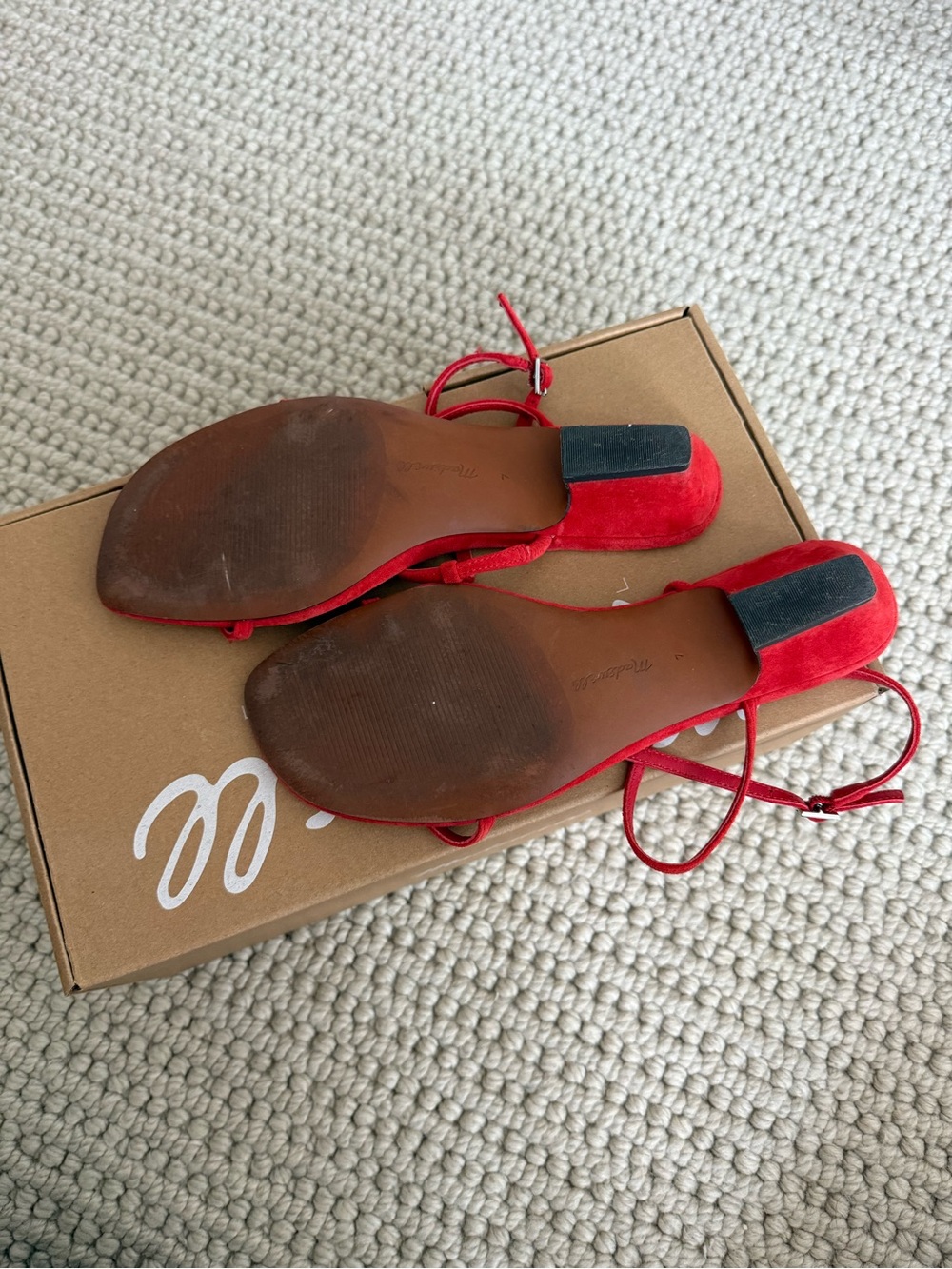 Madewell Maycie asymmetric t-strap low-heel red suede sandals - Picture 5 of 6